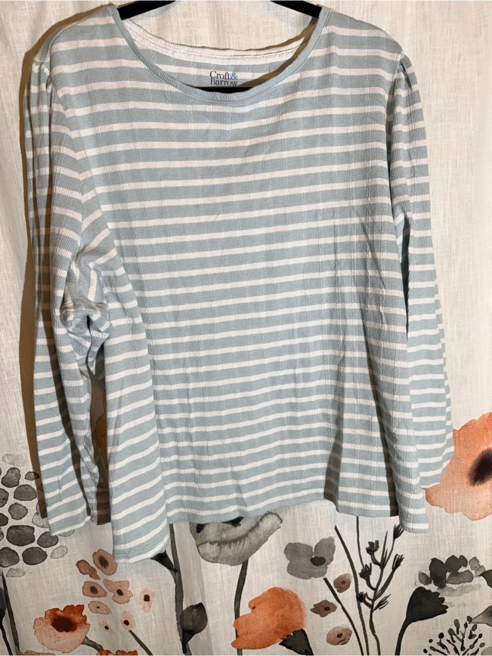 croft & barrow Light Blue and White Striped Long-Sleeve Crewneck - Picture 3 of 10